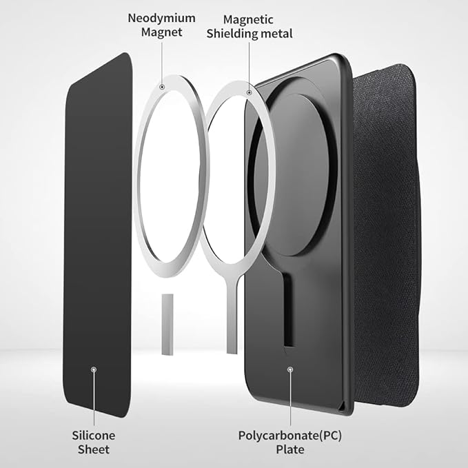 Sinjimoru for 3 in 1 MagSafe Wallet 2600g Magnetic Strength Phone Grip with Stretchy Fabric Secure Flap Anti-Drop Tag Holder for iPhone 16 15 14 13 12 M-BGRIP Black