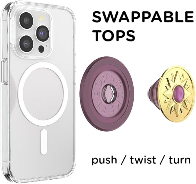 PopSockets Phone Grip for MagSafe, Magnetic Holder, Phone Stand, Gold - Enamel Sun Jewel Mauve