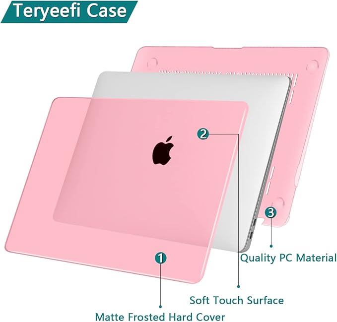 Teryeefi Compatible with MacBook Pro 13 inch Case 2022 2021 2020-2016 Release A2338 M1 M2 A2289 A2251 A2159 A1989 A1706 A1708, Plastic Hard Shell Case & Keyboard Cover & Screen Protector, Crystal Pink