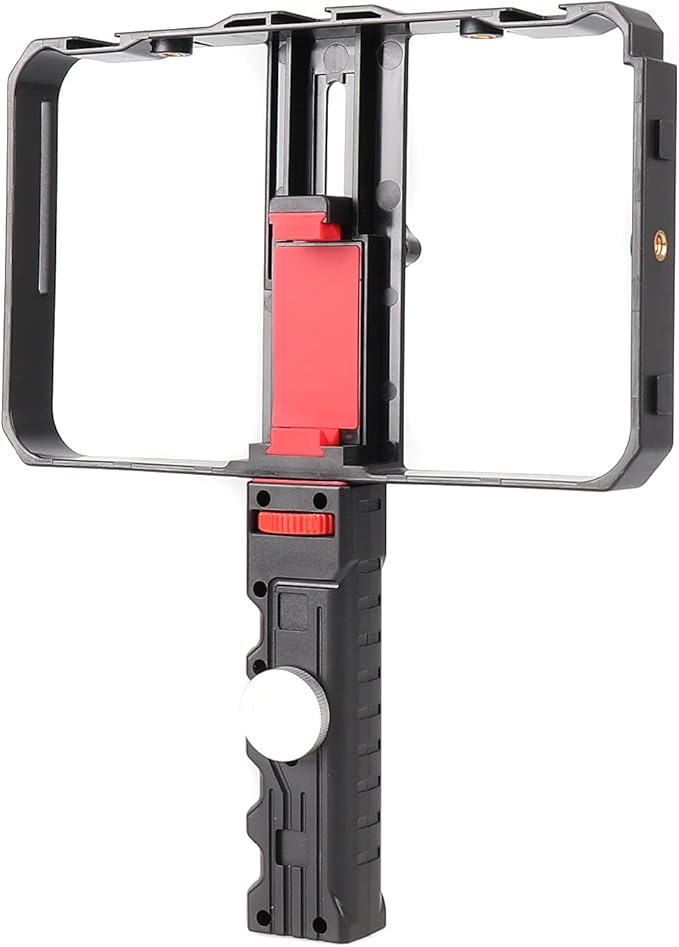 FocusFoto Pro Smartphone Video Rig Filmmaking Recording Vlogging Handheld Cage Handle Grip Stabilizer with Triple Cold Shoe Mount, fit for iPhone 12 Pro Max XS X 8 7 6 Plus OnePlus Samsung