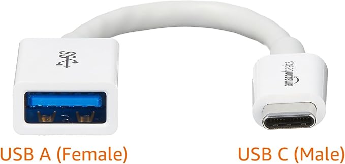Amazon Basics USB-C to USB-A 3.1 Gen1 Female Adapter Cable Converter, 5Gbps High-Speed, USB-IF Certified, Fast Charging and Data Transfer, for Laptops, Tablets, Phones (iPhone 16/15), White