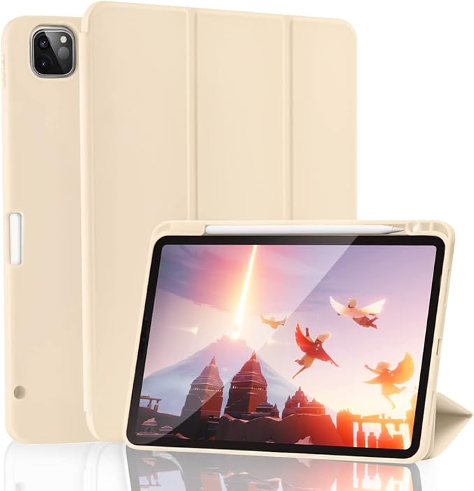 Cases for iPad Pro 12.9 Case 6th/5th/4th Generation (2022/2021/2020) with Pencil Holder [Apple Pencil Wireless Charging] Soft TPU Smart Tri-fold Stand Protective Cover(Champagne Gold)