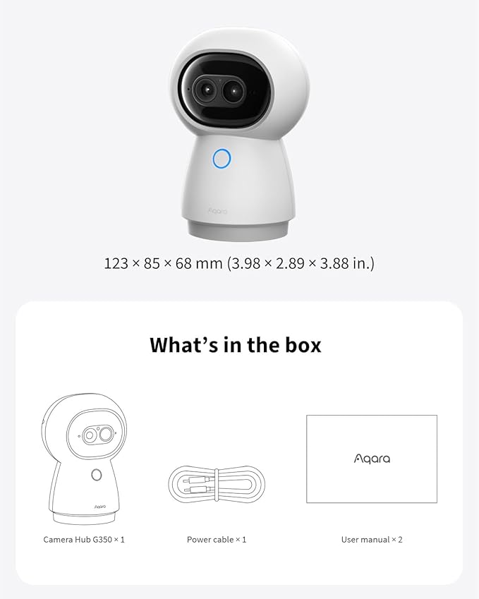 Aqara 4K UHD Dual-Lens Matter Camera Hub G350, Indoor Security Camera 9X Zoom, 360° Pan & Tilt, AI Auto-Tracking, Face/Gesture Recognition, Works with Apple HomeKit, Alexa, Google Home, SmartThings