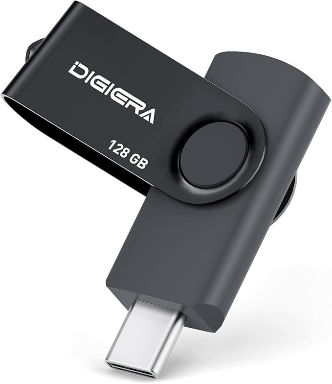 DIGIERA 128GB Flash Drive, USB 3.2 Gen 1 Type-C Thumb Drive with 140MB/s Read, 360° Swivel Design, Compact & Lightweight Memory Stick for File Transfer, Photo Backup, and Travel-Friendly Storage