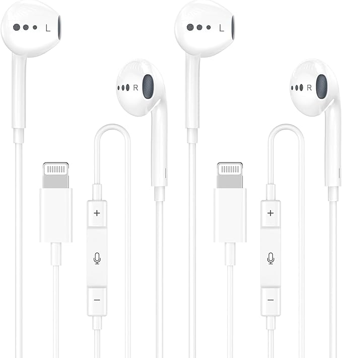 Wired Headphones for iPhone Earbuds with Lightning Connector,2 Packs Built-in Mic & Volume Control HiFi Stereo Nosie Reduction Earphones Compatible with iPhone 14/13/12/11/XR/XS/X/8/7 Support All iOS