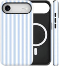 Magnetic for iPhone 17 Air Case Cute Stripes Phone Case, Shockproof Slim TPU and Hard PC Protective Phone Cover Compatible with MagSafe Designed for Women Girls, Blue and White