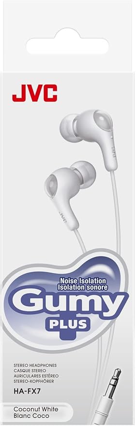JVC Gumy in Ear Earbud Headphones, Powerful Sound, Comfortable and Secure Fit, Silicone Ear Pieces S/M/L - HAFX7W White