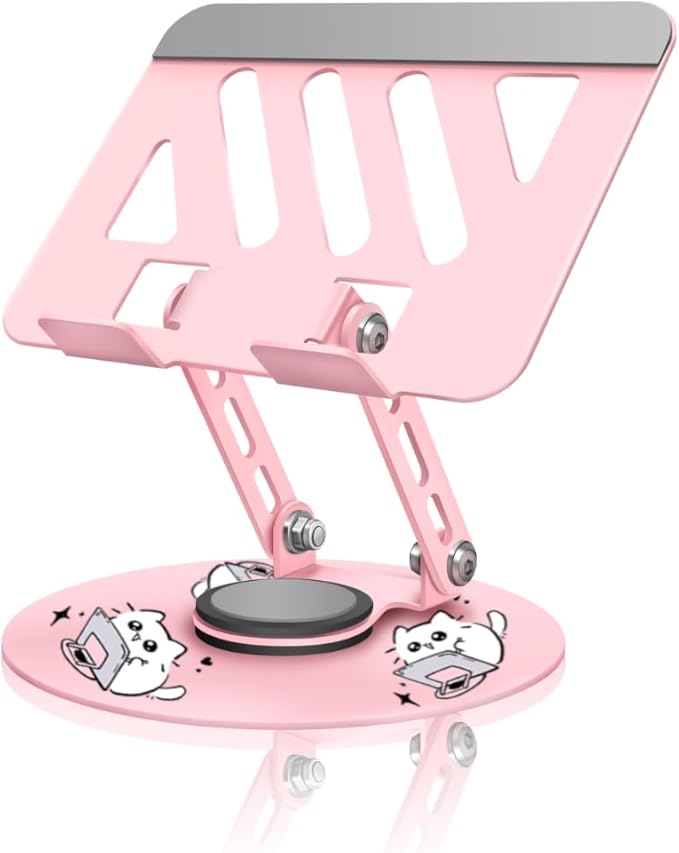 Upgraded 360°Rotating Tablet Stand with Foldable Base - Cute Cat Pattern,Universal for 7-13" Devices (iPad,iPhone,Tablet,Phone) - Ideal for Desk Work,Office,Travel,Home & Painting