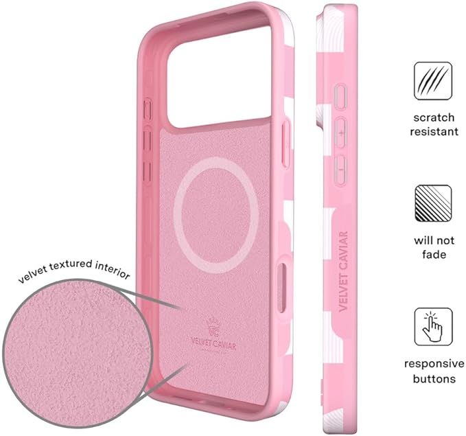 VELVET CAVIAR Case for iPhone 17 Pro Max | Compatible with MagSafe | 10ft Drop Tested | Protective Designer Cases | Pink Vibe Checkered 2.0