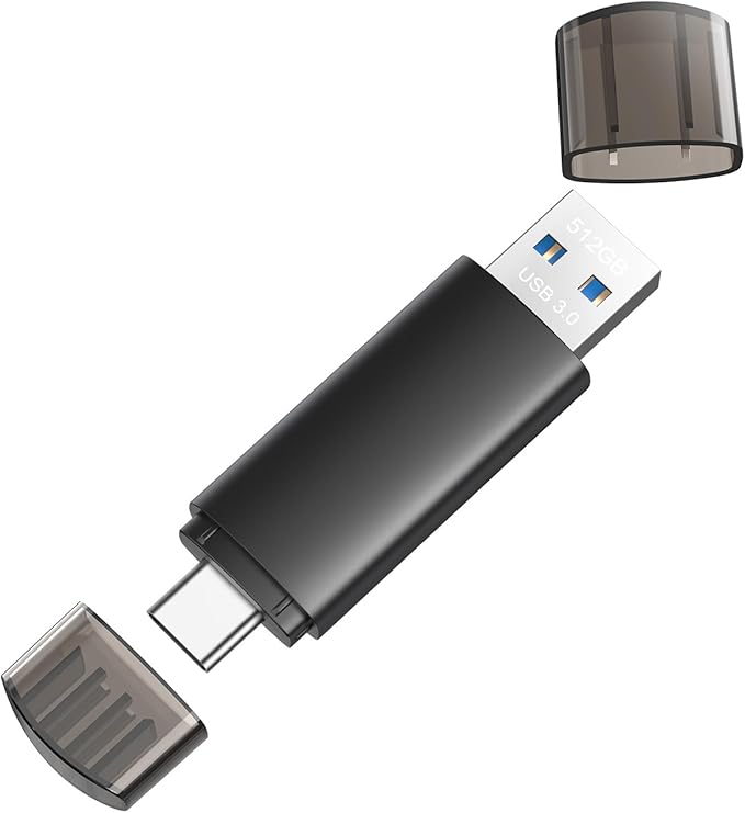 JOIOT 512GB USB C Flash Drive Dual USB 3.0 Flash Drive Type C + USB A Portable Type-C Flash Drive 2-in-1 USB-C Thumb Drive for Smartphone Tablet Computer Mac iPhone 16 Black