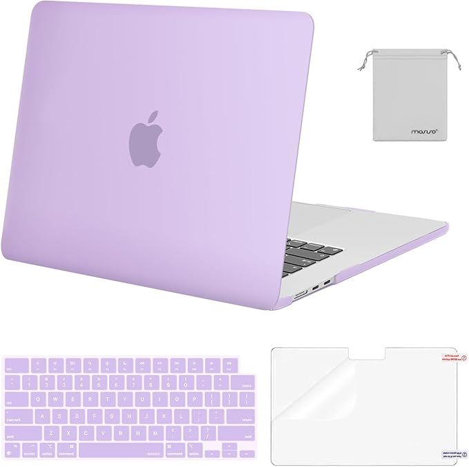 MOSISO Scratch-Resistant Case Compatible with MacBook Air 15 inch M5 2026 M4 2025 M3 M2 2024 2023 A3448 A3241 A3114 A2941, Protective Hard Shell&Keyboard Cover&ScreenFilm&Storage Bag, Purple