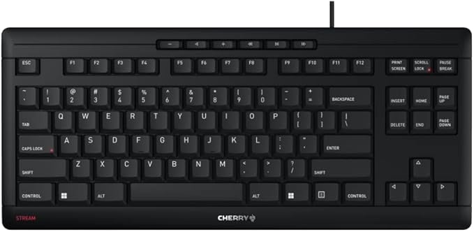 Cherry Stream Keyboard TKL, Wired Keyboard Without Number Pad, Whisper Quiet Keys, Unique Typing Feel, Slim Design, SX Scissor Switches, QWERTY, Black
