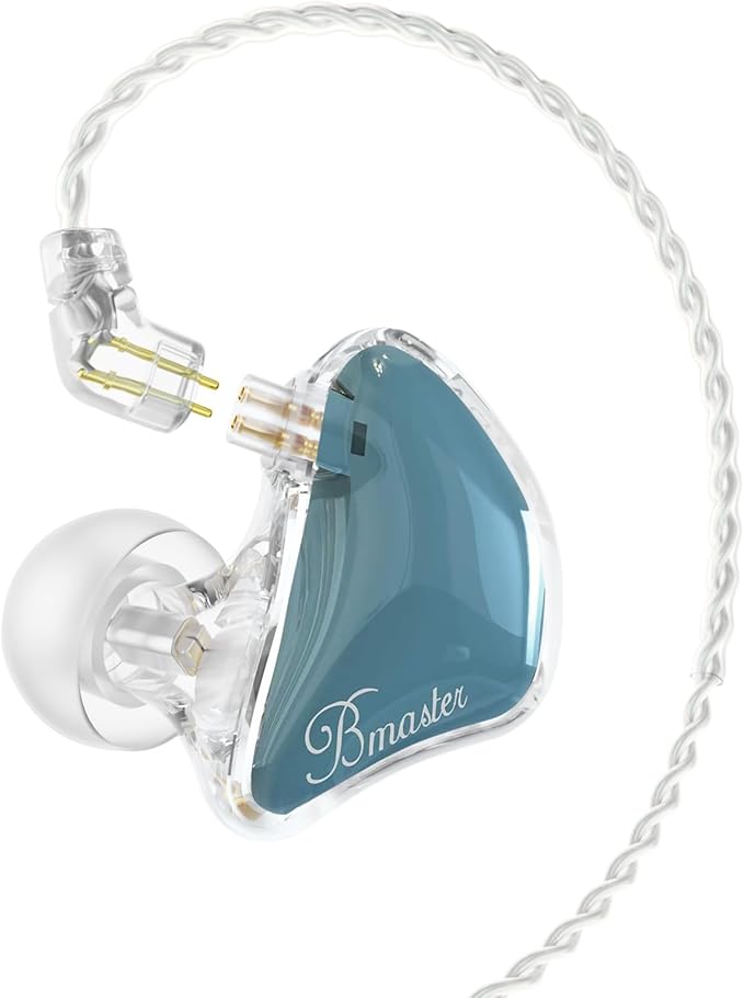 BASN Bmaster Triple Drivers in Ear Monitor Headphones, Professional Audio IEMs for Musicians Singers Drummers, with Two 2Pin Connector Cables and Protective Case (Blue)