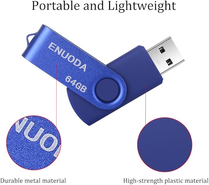 64GB USB Flash Drive ENUODA Thumb Drives 64GB Swivel Design USB 2.0 Memory Stick Jump Drive Pen Drive for Storage and Backup (1 Pack, Blue)