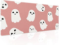 Halloween Cute Ghost Mouse Pad Kawaii Cartoon Spooky Funny Spirit Extended Desk Mat Non-Slip Rubber Base Stitched Edge Large XL Pink White Mousepad for Desk Gaming Laptop Desktop,31.5×11.8 Inch