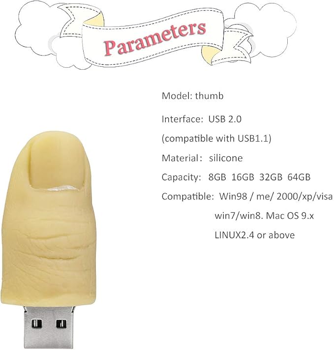 Cute USB Flash Drive Character Thumb Drive for Kids Students Gift Pendrive (16GB, Thumb Shape)