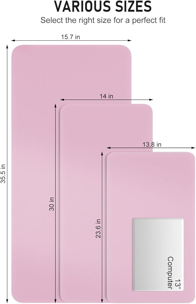 Desk Pad, 35.5" x 17" PU Leather Non-Slip Desk Mat Large Mouse Pad for Desktop, Waterproof Laptop Computer Writing Mat for Office, Home, Work, Gaming, Pink