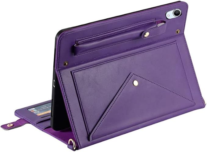 Handbag Case for iPad (A16) 11" 2025 & iPad 10th Gen 10.9", Techcircle Folio Stand PU Leather Crossbody Cover with Pencil Holder+Card Slots Wallet Case w/Shoulder Strap+Hand Strap, Purple