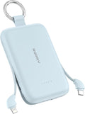 RORRY CharmGo Portable Charger, 10000mAh PD 30W Fast Charging Portable Charger Power Bank with Built-in Cables, Travel Keychain Charger Battery Pack for iPhone 17/16/15, for AirPods 2/3/4/Pro, Blue