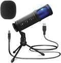 JOVIAL USB PC Recording Condenser Microphone-Blue LED,Adjustable Gain,Headphone Jack,Mute Control,Tripod Stand-Portable Pro Audio Condenser Desk Mic for Podcast Streaming Gaming-Pyle PDMIUSB50