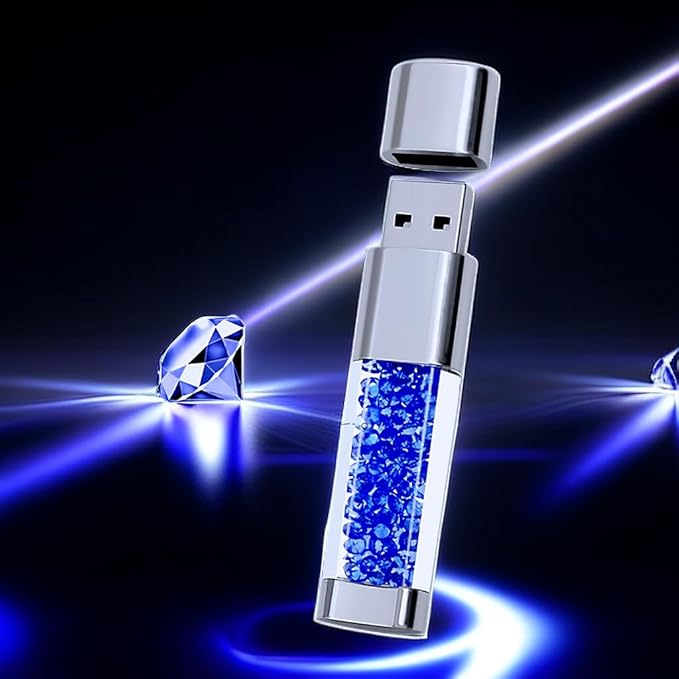 128GB Jewelry Crystal Lipstick USB Flash Drive,High Speed Memory Stick,Blue