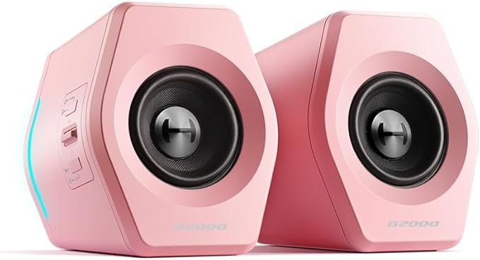 Edifier Hecate Gaming Speakers RGB, 32W Peak Power, Compact Design for PC/PS4/Desktop, Bluetooth 5.1, 3.5mm AUX, Game/Movie/Music Modes, 12 RGB Lighting Effects - Pink