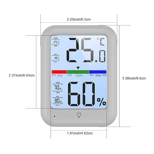 Digital Hygrometer Thermometer with Large LCD Display, Backlight, Max/Min Memory, Wall Mount, Table Stand, Magnetic Base – High Precision Indoor Humidity and Temperature Monitor