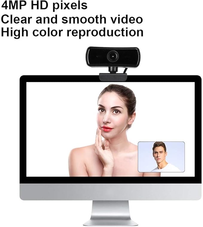 PUSOKEI 4K USB Webcam with Microphone, 360 Rotation, AutoFocus for Zoom/Skype/, Recording, Conferencing