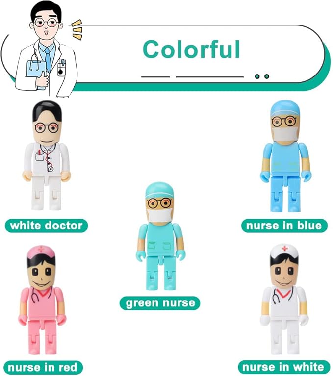 5 x 8GB Cute USB Flash Drive, Doctors Nurses Memory Stick Drive Pendrive Gift for Kids, Teacher, Friends