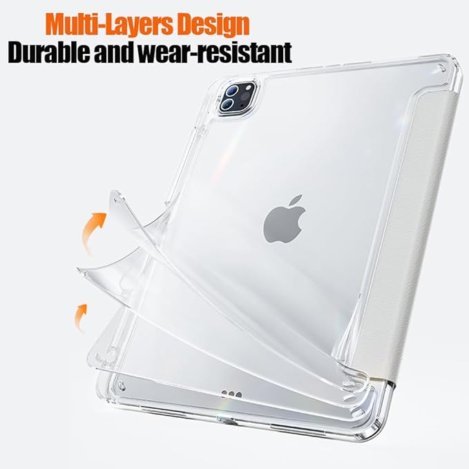 Case for iPad Pro 11 Inch 4th/3rd/2nd Generation (2022/2021/2020) with Pencil Holder, Multi-Angle Trifold Stand, Auto Wake-Sleep, Protective Clear Acrylic Backshell, Slim Smart Cute Cover (Grey)