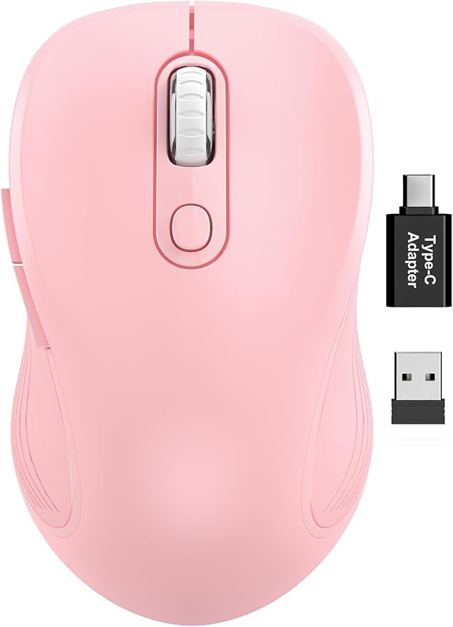 Trueque Wireless Mouse for Laptop, 2.4GHz Ergonomic Computer Mouse with Back & Forward Buttons, 3 Adjustable DPI Levels, 6 Buttons, Optical USB Cordless Mice for Windows MacBook PC, M01 (Baby Pink)