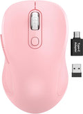Trueque Wireless Mouse for Laptop, 2.4GHz Ergonomic Computer Mouse with Back & Forward Buttons, 3 Adjustable DPI Levels, 6 Buttons, Optical USB Cordless Mice for Windows MacBook PC, M01 (Baby Pink)