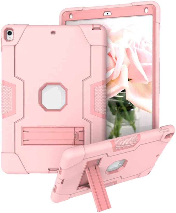 3 in 1 Hybrid Case for iPad Air 3 10.5" & iPad Pro 10.5" - Heavy Duty, Shockproof, Anti-Slip, Anti-Scratch, Pink