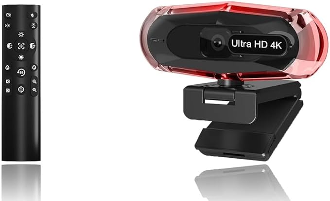 4K Ultra HD Remote Control with Stand Webcam, LED RGB Lighting, 95-Degree Wide Angle, Auto Focus, 1080P@60FPS, Black, USB 2.0, for Video Conferencing, Desktop/Laptop
