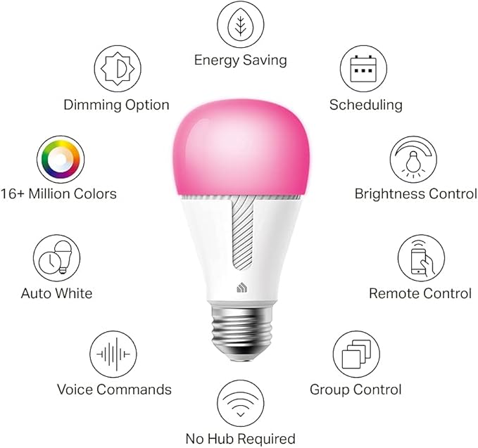 Kasa Smart Bulb,1000 Lumens Full Color Changing Dimmable Smart WiFi Light Bulb Compatible with Alexa and Google Home,11W,A19,2.4Ghz only,No Hub Required (KL135P2),White,(Pack of 4)