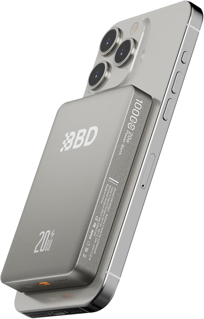 BBD 10000mAh Magsafe Portable Charger,Magnetic Power Bank Fast Charging PD 20w with USB C Cable,Slim Magsafe Battery Pack Travel Essential,Wireless Power Bank for iPhone 17/16/15/14/13/12 Series-Grey