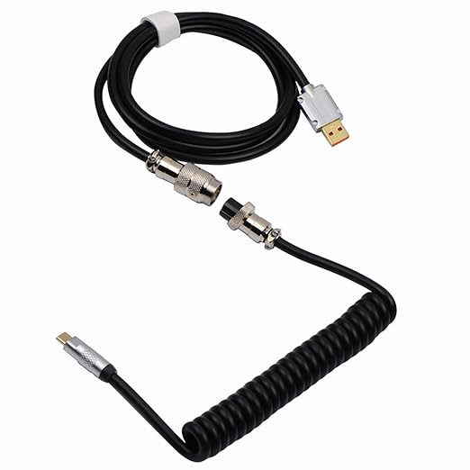 EPOMAKER Puff Aviator Coiled USB Cable, Type C Detachable Mechanical Gaming Keyboard Cable for Win/Mac/Gamers, Suitable for RT100/TH68 PRO/TH80 PRO/TH96/TH80 SE/CIDOO V65. etc(Puff Black)