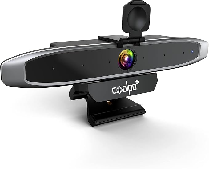 COOLPO Video Conference Camera 4K Webcam, Smart Gesture-Control Focus, AI Auto-framing w/ 110° FoV, Noise Reduction & Echo Cancellation 6 Microphones, for Video Conferencing Streaming, w/Cover