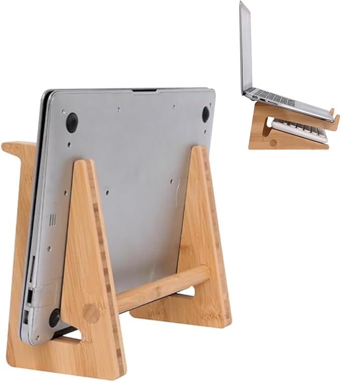 Wooden Vertical Laptop Stand for Desk, Bamboo Laptop Holder Compatible with MacBook Air Pro/Dell XPS/Surface Pro/HP/Pixelbook/Lenovo, More 13-15.6 Inch Laptops