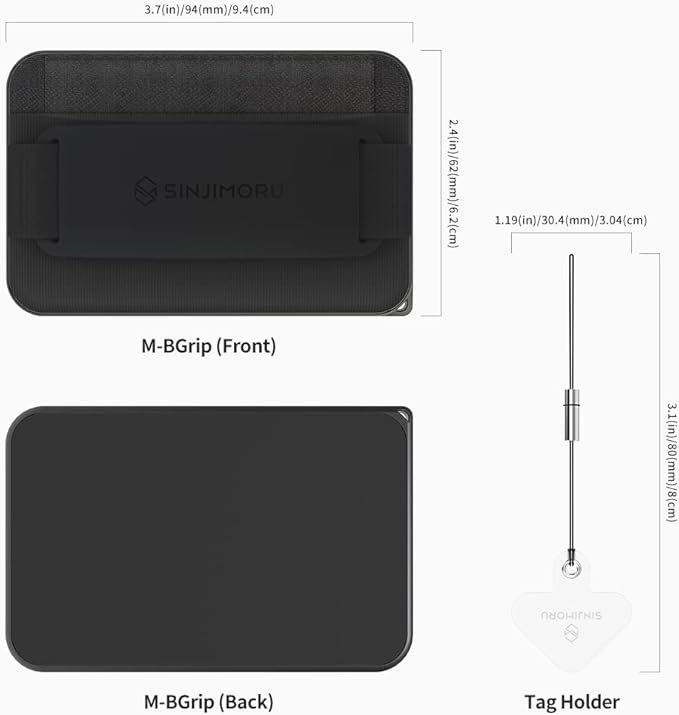 Sinjimoru for 3 in 1 MagSafe Wallet 2600g Magnetic Strength Phone Grip with Stretchy Fabric Secure Flap Anti-Drop Tag Holder for iPhone 16 15 14 13 12 M-BGRIP Black