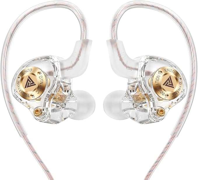 Piluyaa Wired Gaming Headphones IEM Earphones with 1DD，QKZ ENZO in Ear Monitor, HiFi Earbuds, Bass Sound with New 11mm Dynamic Driver for Video Music Gaming (White)
