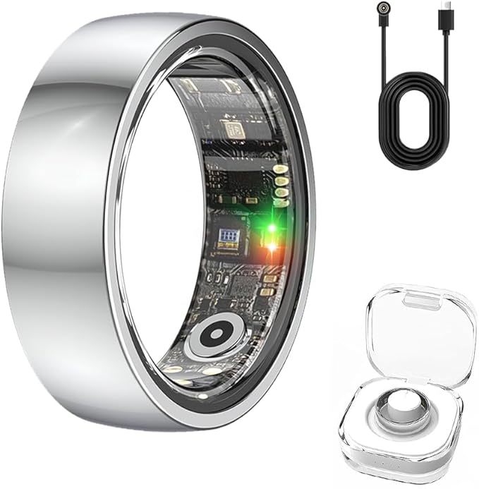 Health Smart Ring Fitness Tracker with GPS Route for Men Women, Step/Heart Rate/Blood Oxygen/Blood Pressure/Sleep Monitoring for iPhone & Andriod, No App Subscription (Silver, #7)