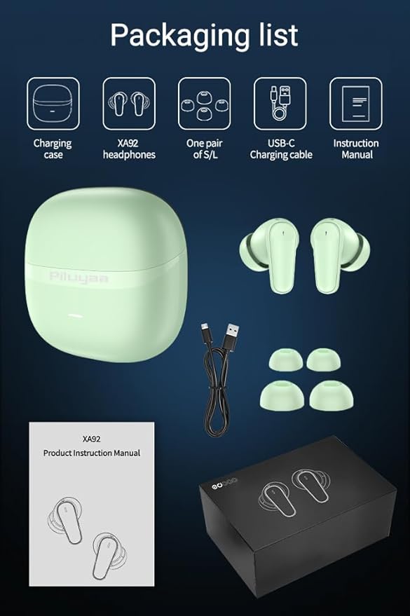 Piluyaa Wireless Earbuds Bluetooth 5.4 Headphones in Ear Buds, True ANC+ENC Noise Cancelling Earbuds, HiFi Stereo Deep Bass Earphones for Sports/Workout-Black
