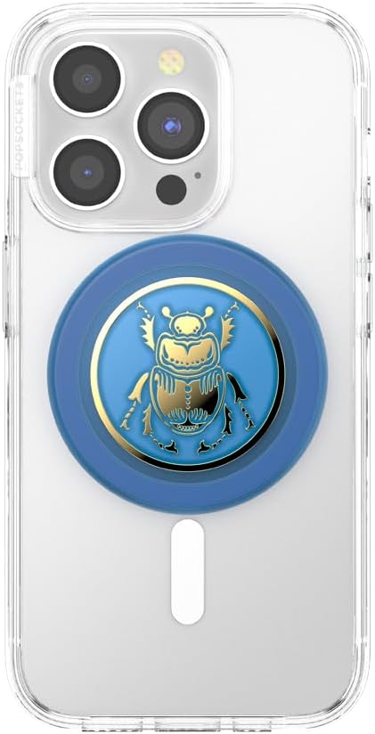 PopSockets Phone Grip for MagSafe, Magnetic Holder, Phone Stand, Blue - Enamel Scarab