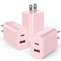 USB C Charger Block, iPhone 16/15 Charger Block [3 Pack] 20W Dual Port QC+PD 3.0 Power Adapter Multiport USB A Fast Charging Plug for Apple iPhone 16/16 Pro/16 Pro Max/16 Plus/15/14/13/12/11/iPad-Pink