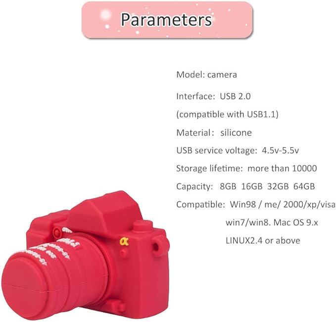 32GB Cute USB Flash Drive Funny Camera Shape Thumb Drive Silicone Memeory Stick U Disk for Kids Students Friends Gift Pendrive - Red