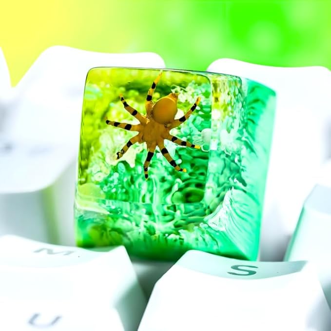 Tarantula Spider Artisan Keycap Green and Yellow Forest R1 SA Profile Custom Insects Keycaps 1U ESC Handmade Gaming Resin Key Cap Cherry MX Switch Compatible Mechanical Keyboard Spider Lover Gift