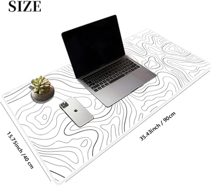 HGWALP Large Gaming Mouse Pad Extended XXL Mouse Mat Long Desk Pad with Stitched Edges for Keyboard Home Office Gaming Work Big Desk Pad (35.4x15.7x0.12IN, 90x40),White Topographic