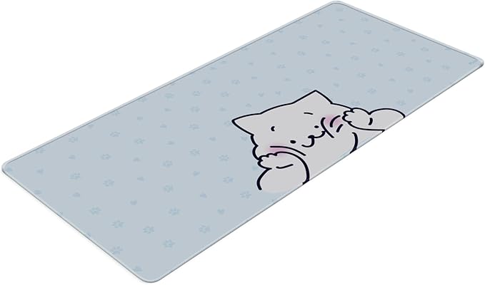 Pixio Mouse Pads - 36 x 16 inch XXL Squishy Cat Light Blue Multifunctional Large Desk Mats for Gaming, Office, Desktop Anti-Slip Waterproof Washable Computer Mouse Mat
