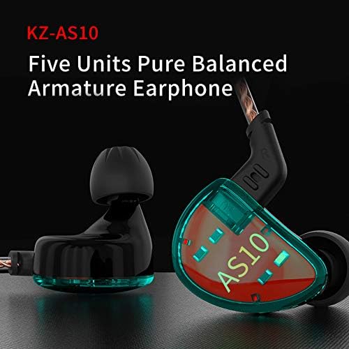 KZ AS10 Pure 5 Balanced Armature 5BA Earphone, Musician in Ear Monitor Headphone High Fidelity HiFi Headset (with Microphone, Black)…